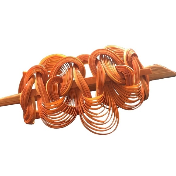 Lot of 2 Hair Barrettes W/Sticks Spun Wood Leather Wood Stick Flowers Hair Acces - Picture 3 of 6